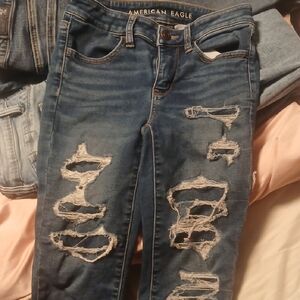 American Eagle Outfitters Distressed Dark Blue Skinny Jeans